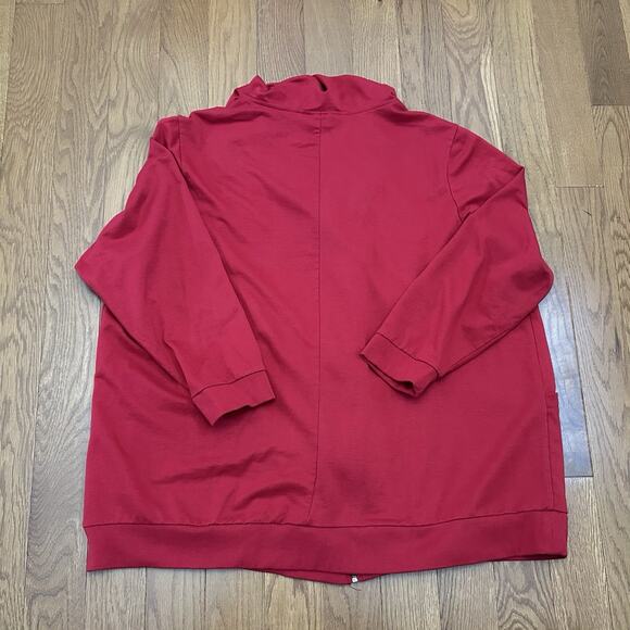 Woman within 2X Full Zip Top Jacket Red Hooded Pockets Lightweight Stretch - Picture 4 of 5